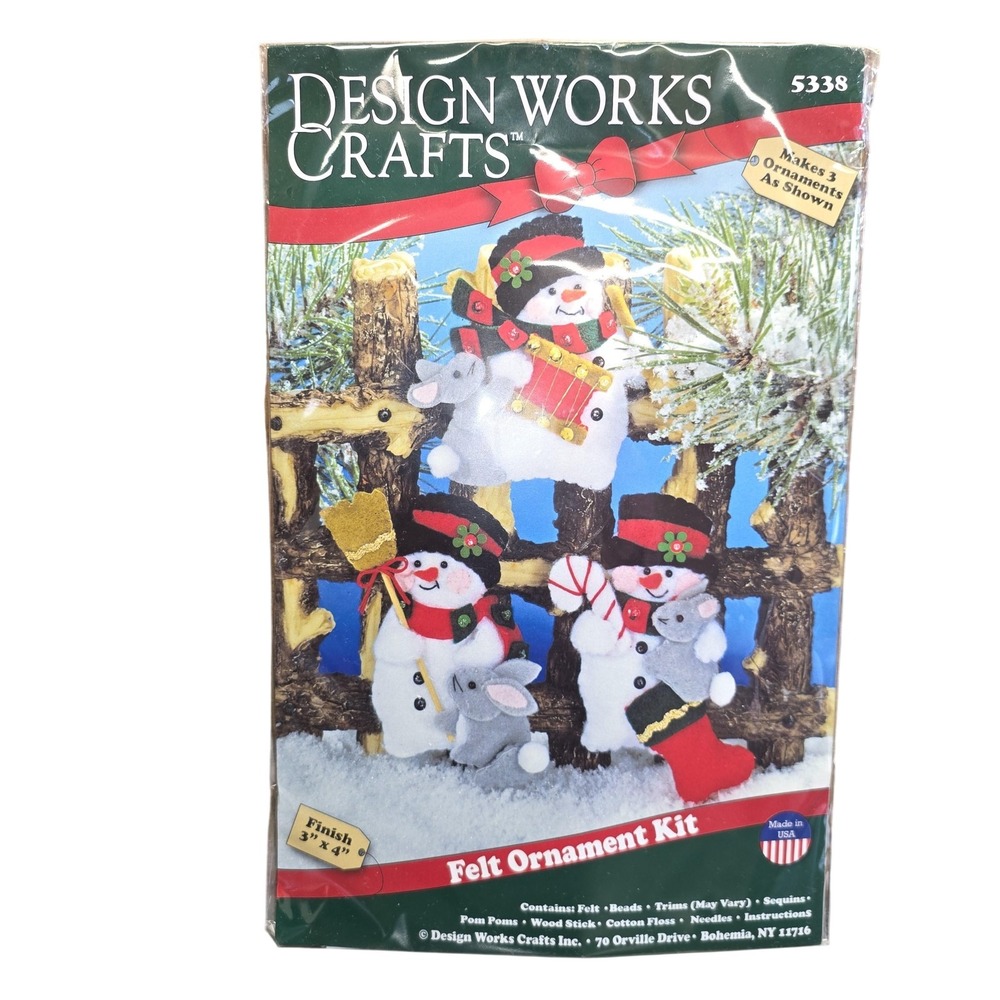Design Works Crafts Snowman Friends Felt Ornament Kit 3 Ornaments 3x4 5338 New